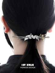 1ST XULIE Jewelry "Knight's Oath" Knight's Sword Hair Clip in 18K Gold Plated Brass - Back View