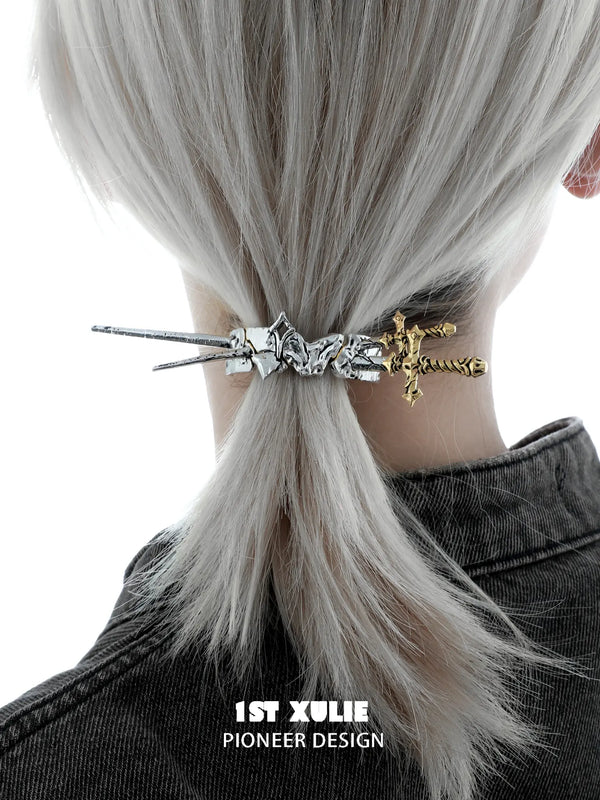 "Knight's Oath" 18K Gold Plated Knight's Sword Hair Clip, Statement Hair Barrette