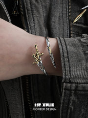 1ST XULIE Jewelry "Knight's Oath" Knight's Sword Adjustable Cuff Bracelet in 18K Gold Plated Brass - Product View