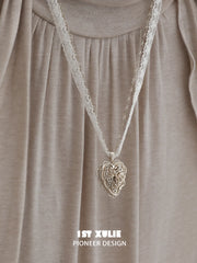 1ST XULIE Jewelry "Lace Rose" Victorian Lace Heart Locket Pendant Necklace in 18K Gold Plated - Angle 1