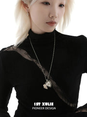 1ST XULIE Jewelry "Lace Rose" Victorian Lace Heart Locket Pendant Necklace in 18K Gold Plated - Back View