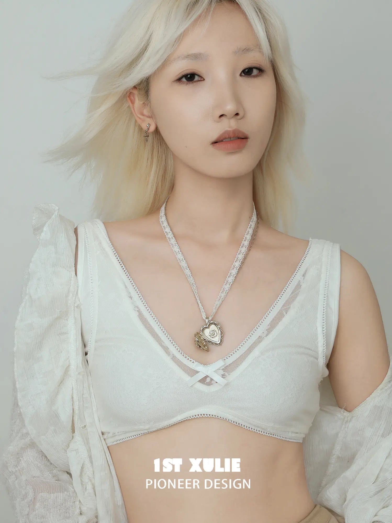 1ST XULIE Jewelry "Lace Rose" Victorian Lace Heart Locket Pendant Necklace in 18K Gold Plated - On Model