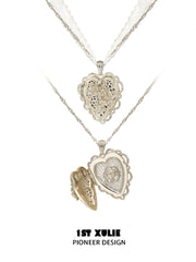 1ST XULIE Jewelry "Lace Rose" Victorian Lace Heart Locket Pendant Necklace in 18K Gold Plated - Side View