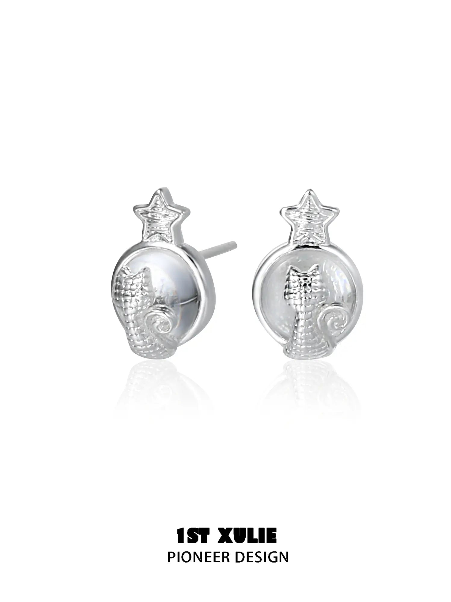 1ST XULIE Jewelry "STARLIGHT LACE" Lace Star Kitten Stud Earrings in Silver Plated Brass - Lifestyle Shot