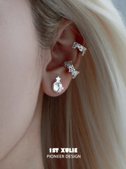 1ST XULIE Jewelry "STARLIGHT LACE" Lace Star Kitten Stud Earrings in Silver Plated Brass - Side View