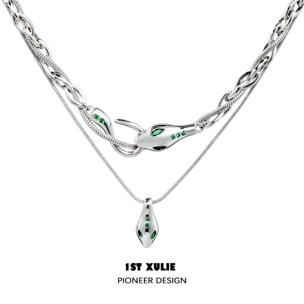 "Slytherin House" Platinum Plated Layered Intertwined Serpent Necklaces