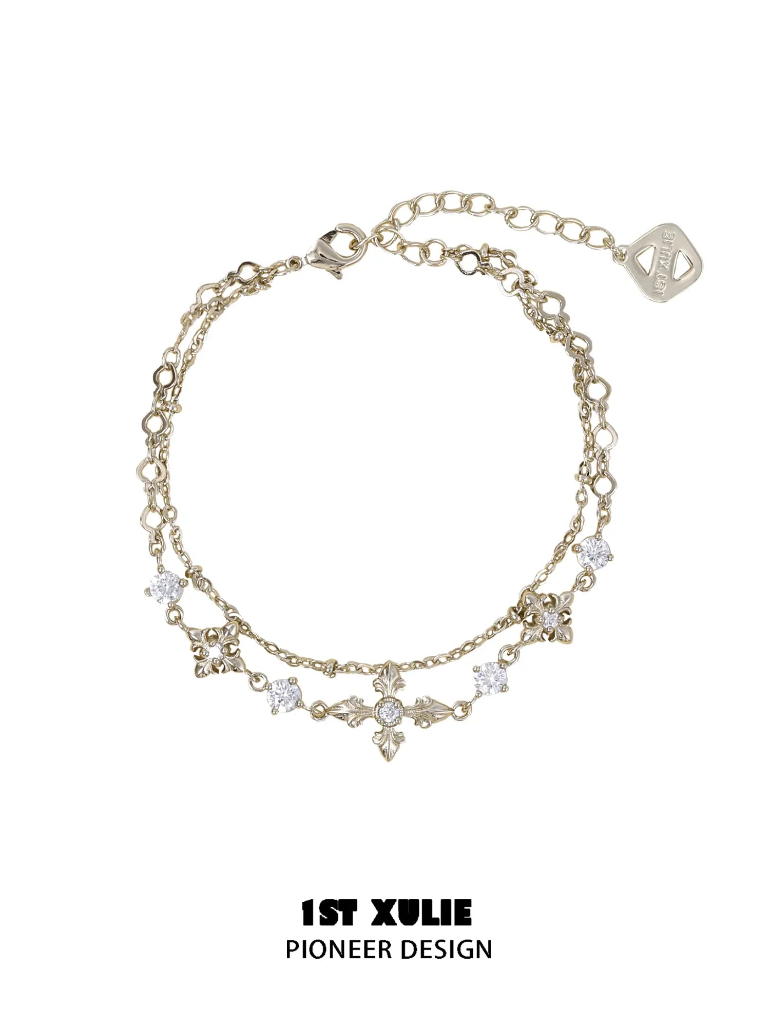 1ST XULIE Jewelry "Bastet" Layered Iris Zirconia Charm Bracelet in 18K Gold Plated - Angle 1