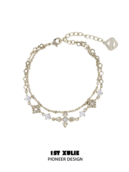 1ST XULIE Jewelry "Bastet" Layered Iris Zirconia Charm Bracelet in 18K Gold Plated - Angle 1