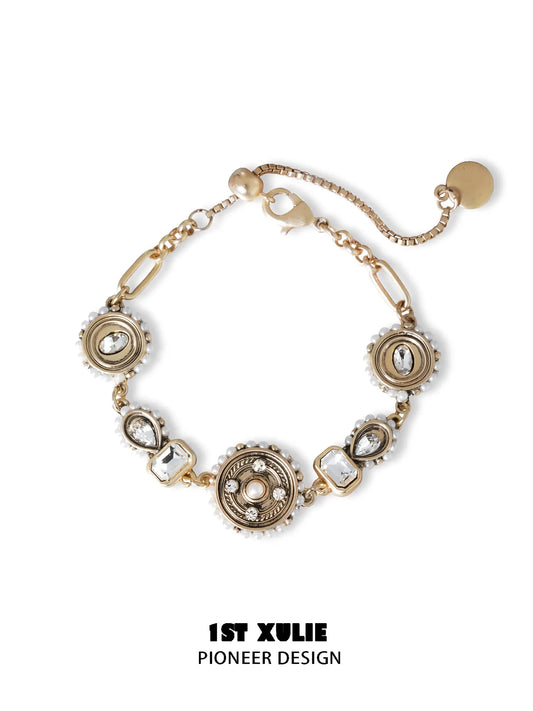 1ST XULIE "Bastet" Layered Pearl and Chain Bracelet in 18K Gold Plated - Lifestyle Shot