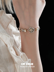1ST XULIE "Bastet" Layered Pearl and Chain Bracelet in 18K Gold Plated - Product View