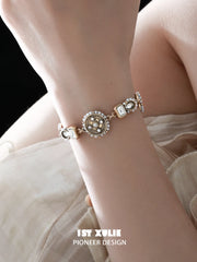 1ST XULIE "Bastet" Layered Pearl and Chain Bracelet in 18K Gold Plated - Side View