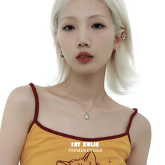 1ST XULIE "Graffiti Kitten" Lazy Kitten Statement Charm Hoop Earrings in Platinum Plated - Clasp Detail