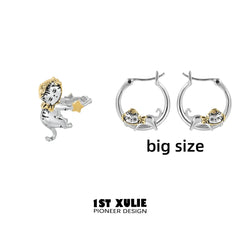 1ST XULIE "Graffiti Kitten" Lazy Kitten Statement Charm Hoop Earrings in Platinum Plated - Lifestyle Shot