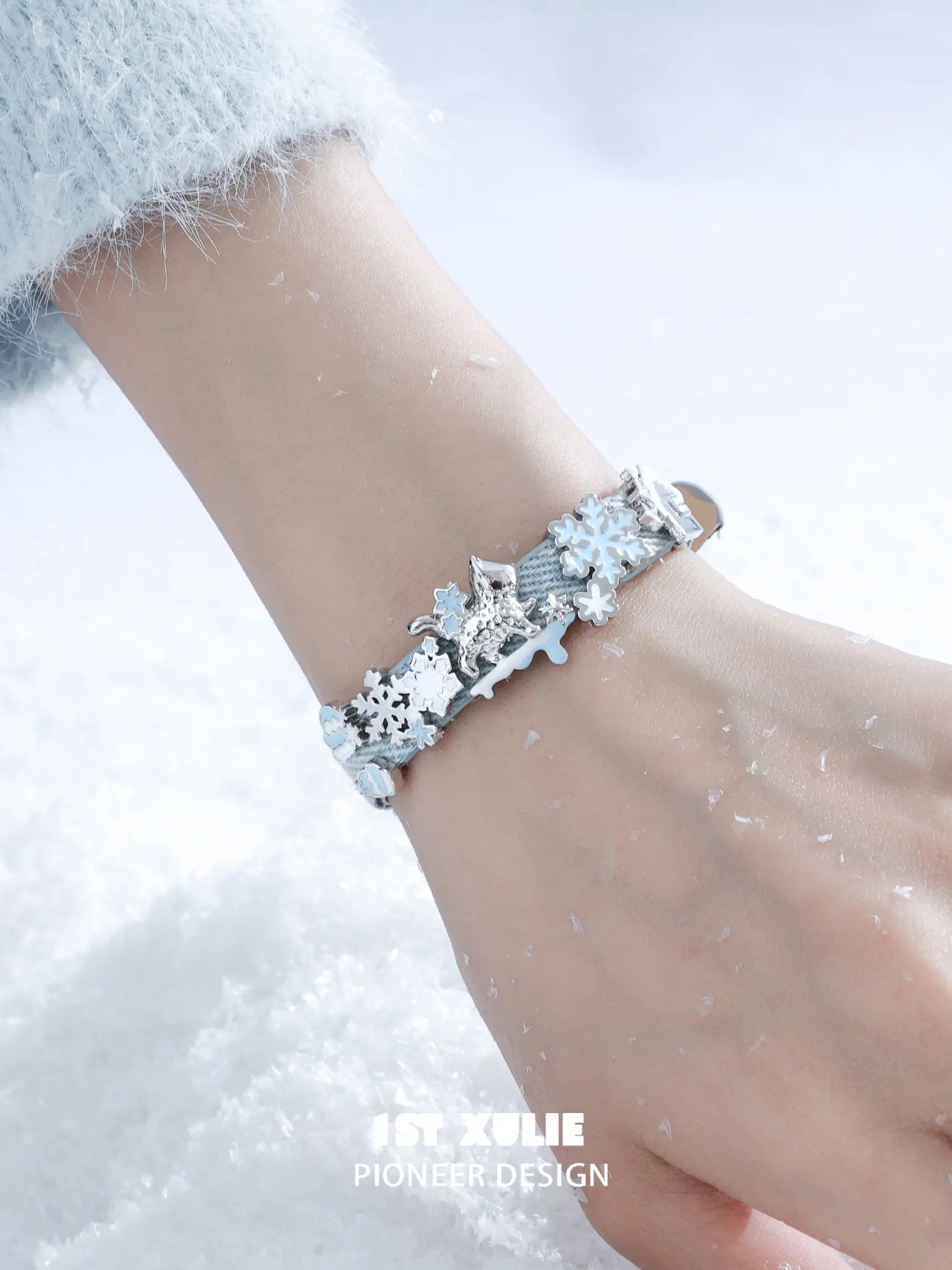 1ST XULIE Jewelry "Snowy Cuties" Leather Cat & Pony Buckle Bracelet in Brass - Detail Shot00