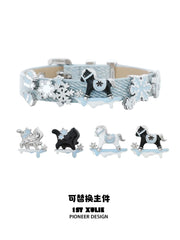 1ST XULIE Jewelry "Snowy Cuties" Leather Cat & Pony Buckle Bracelet in Brass - Detail Shot