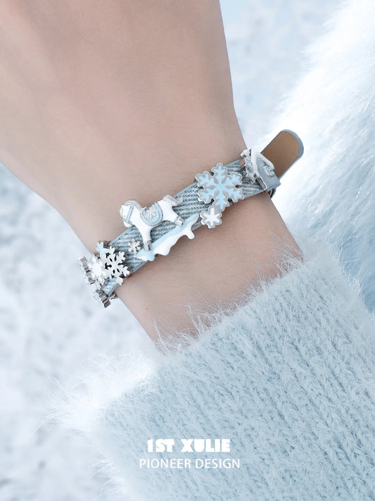 1ST XULIE Jewelry "Snowy Cuties" Leather Cat & Pony Buckle Bracelet in Brass - Product View