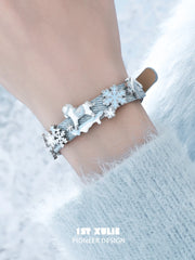 1ST XULIE Jewelry "Snowy Cuties" Leather Cat & Pony Buckle Bracelet in Brass - Product View