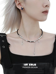 1ST XULIE Jewelry "Black Mirror" Leather Collar Necklace in Genuine Leather - Back View