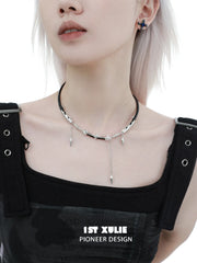 1ST XULIE Jewelry "Black Mirror" Leather Collar Necklace in Genuine Leather - Lifestyle Shot
