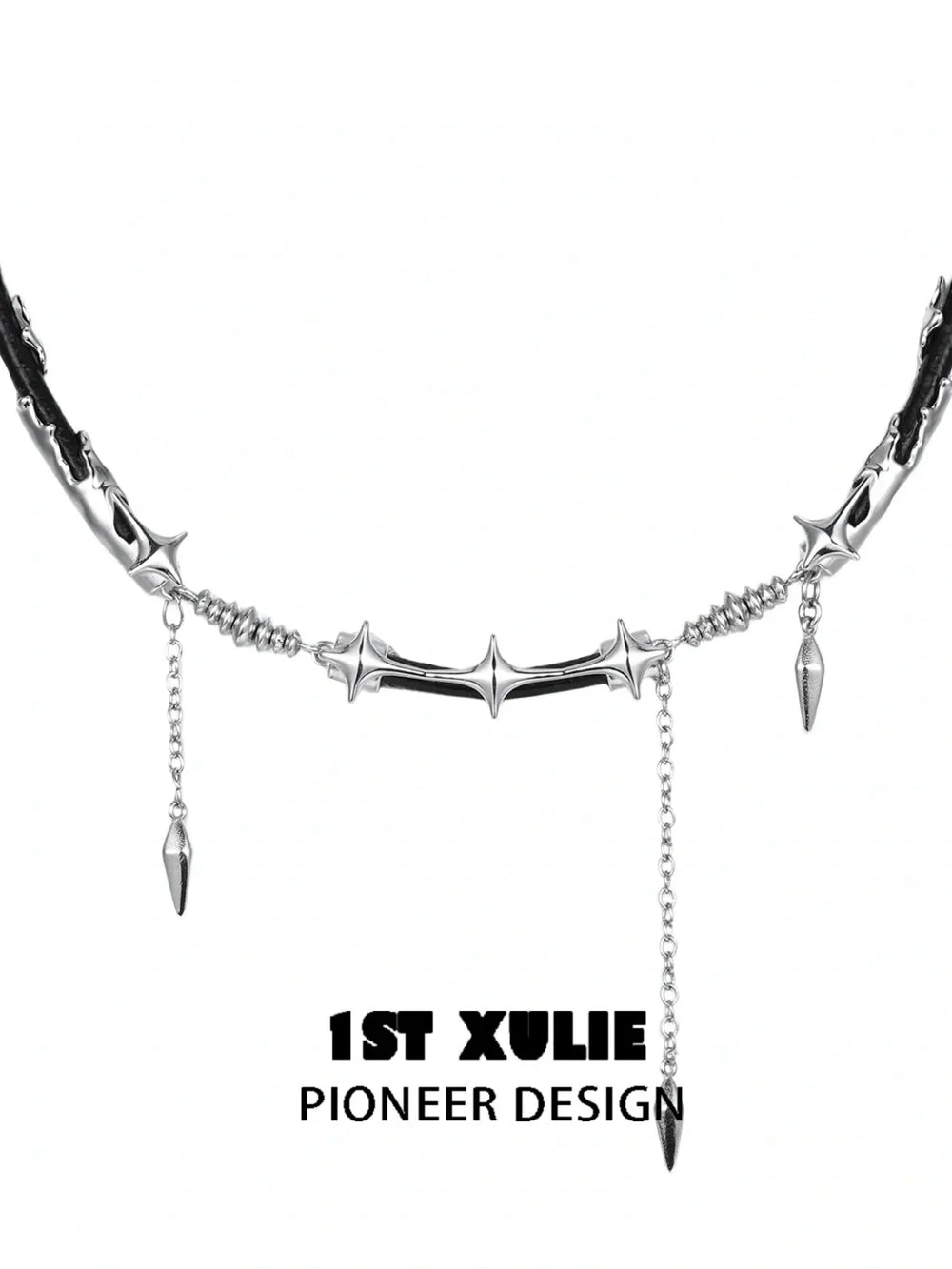 1ST XULIE Jewelry "Black Mirror" Leather Collar Necklace in Genuine Leather - Product View
