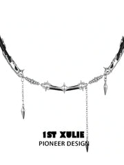 1ST XULIE Jewelry "Black Mirror" Leather Collar Necklace in Genuine Leather - Product View
