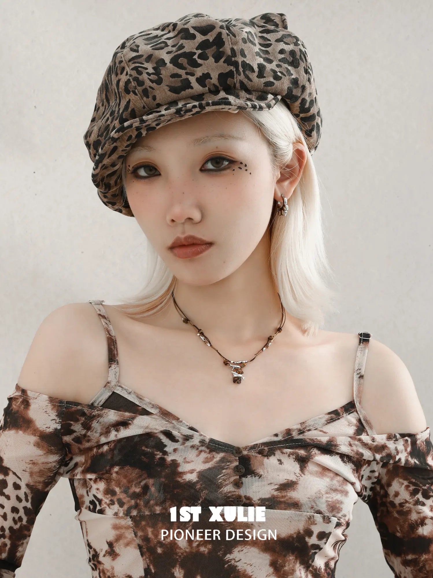 1ST XULIE Jewelry "LEOPARD CAT" Leopard Cat Paw Huggie Hoop Earrings in Platinum Plated - On Model
