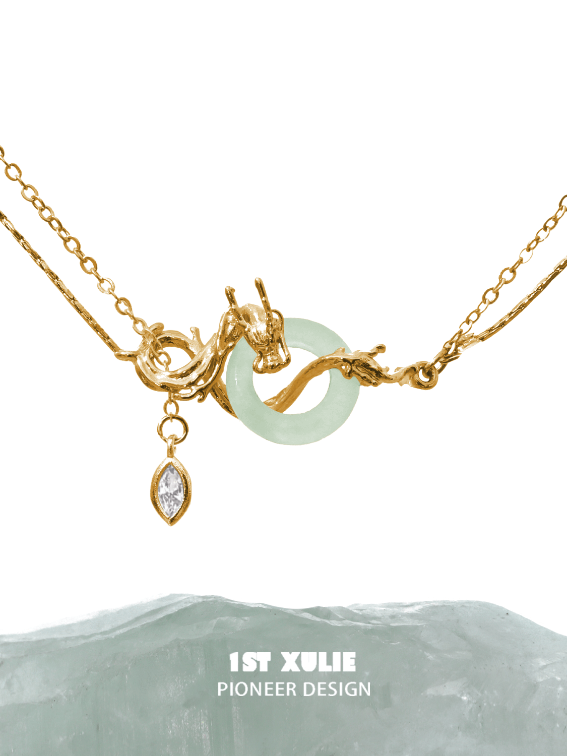 1ST XULIE "Loong" Flowing Dragon Statement Choker Necklace in 24K Gold Plated 925 Sterling Silver - Product View