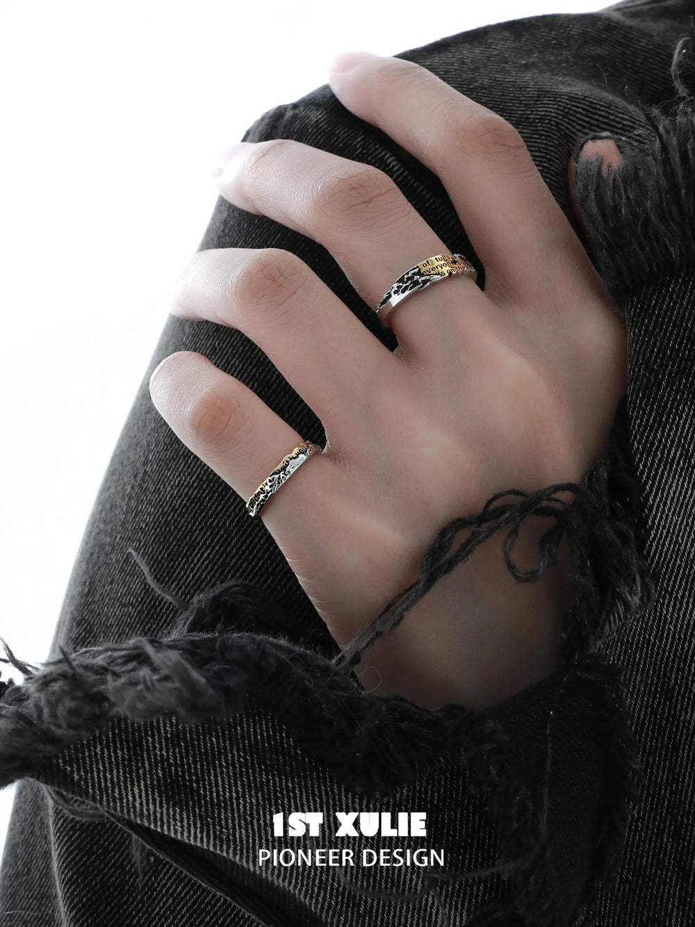 1ST XULIE Jewelry "Immortal Lover" Two-Tone Love Letter Adjustable Pinky Ring in 925 Sterling Silver - Back View