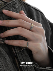 1ST XULIE Jewelry "Immortal Lover" Two-Tone Love Letter Adjustable Pinky Ring in 925 Sterling Silver - Detail Shot