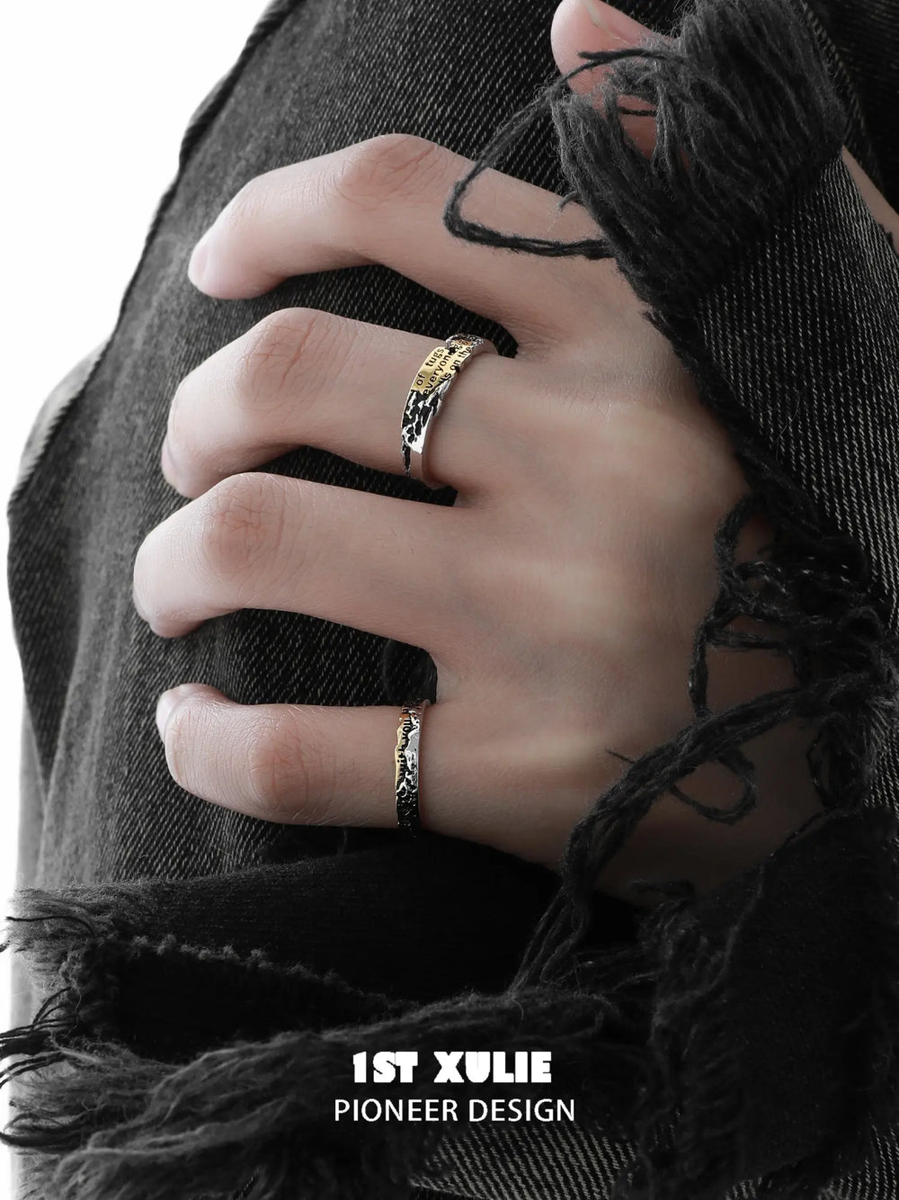1ST XULIE Jewelry "Immortal Lover" Two-Tone Love Letter Adjustable Pinky Ring in 925 Sterling Silver - Product View