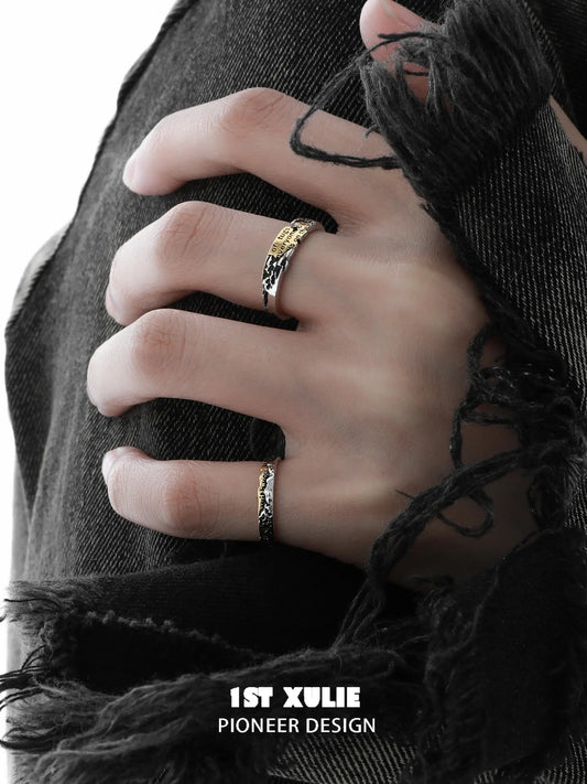 1ST XULIE Jewelry "Immortal Lover" Two-Tone Love Letter Adjustable Pinky Ring in 925 Sterling Silver - Product View