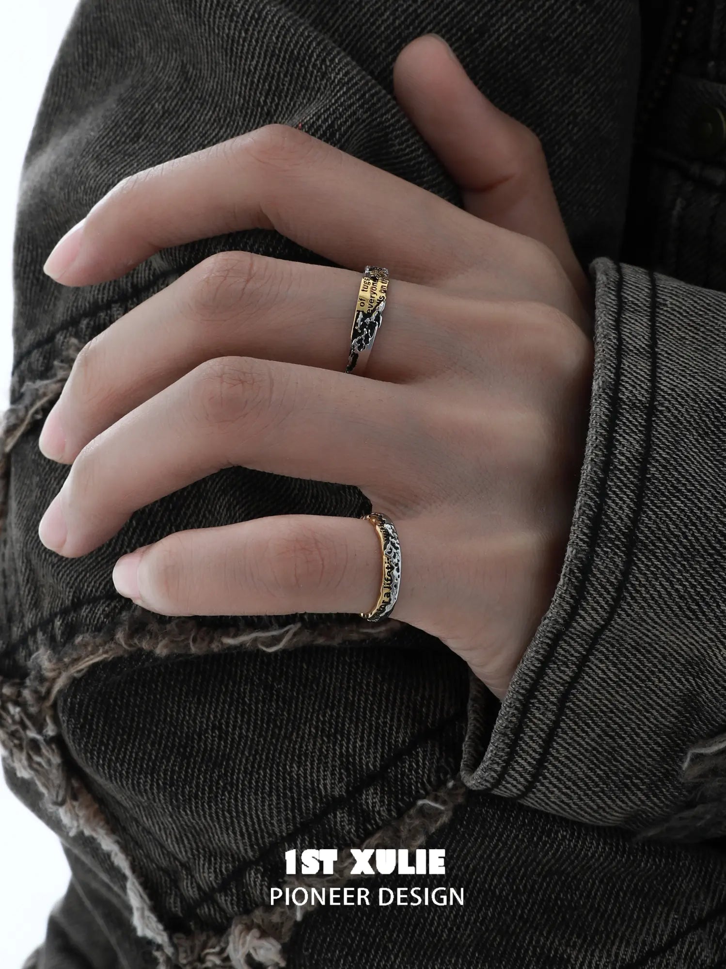 1ST XULIE Jewelry "Immortal Lover" Two-Tone Love Letter Adjustable Pinky Ring in 925 Sterling Silver - Packaging View