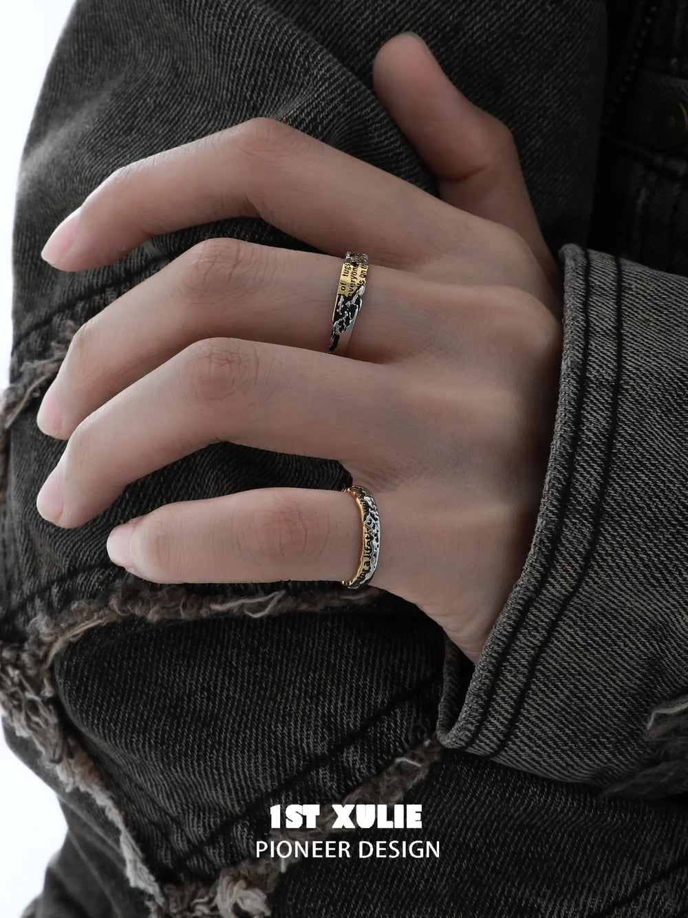1ST XULIE Jewelry "Immortal Lover" Two-Tone Love Letter Adjustable Pinky Ring in 925 Sterling Silver - Packaging View