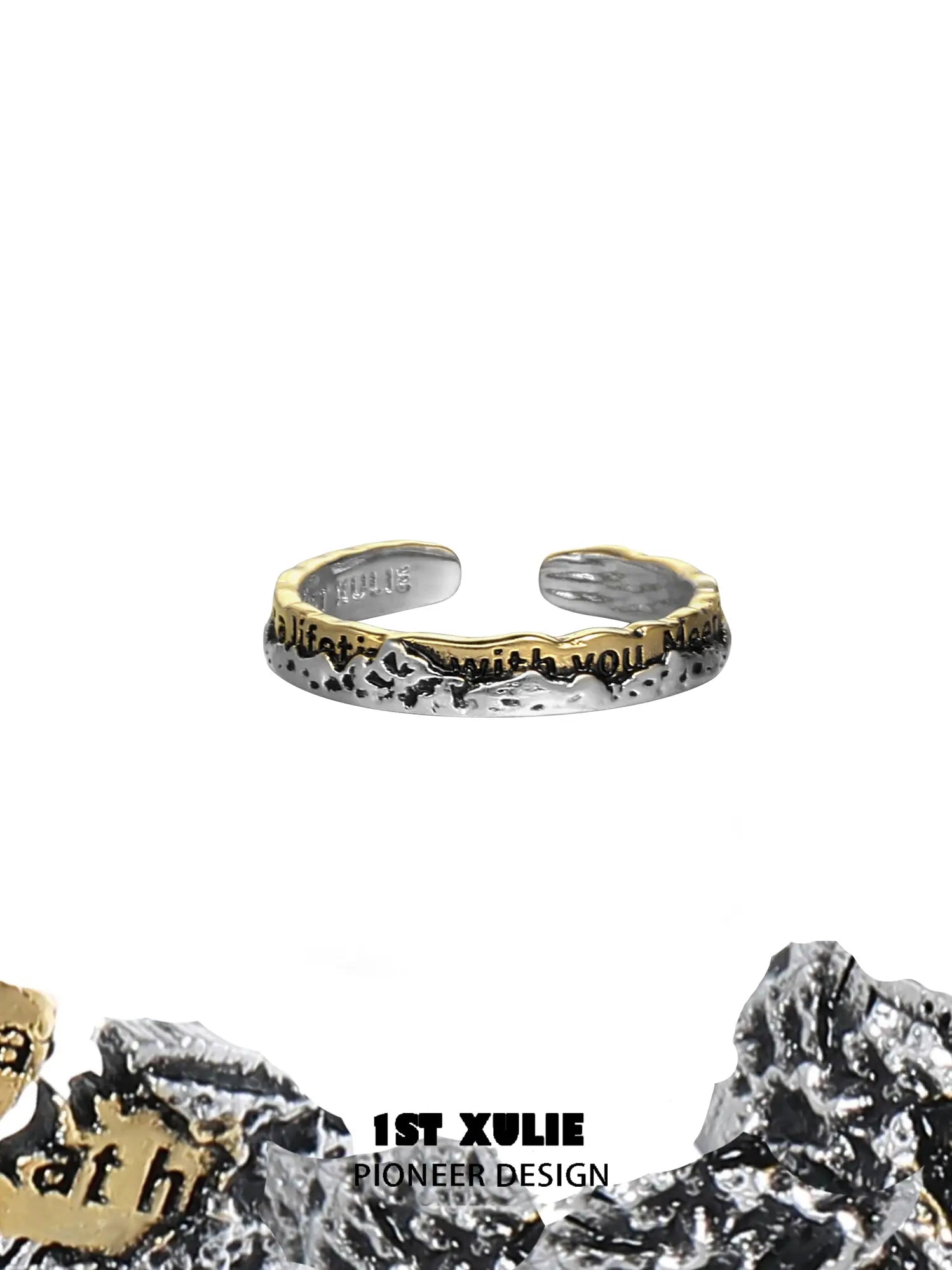 1ST XULIE Jewelry "Immortal Lover" Two-Tone Love Letter Adjustable Pinky Ring in 925 Sterling Silver - Side View