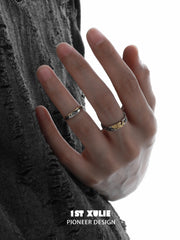 1ST XULIE Jewelry "Immortal Lover" Two-Tone Love Letter Adjustable Pinky Ring in 925 Sterling Silver - Detail Shot