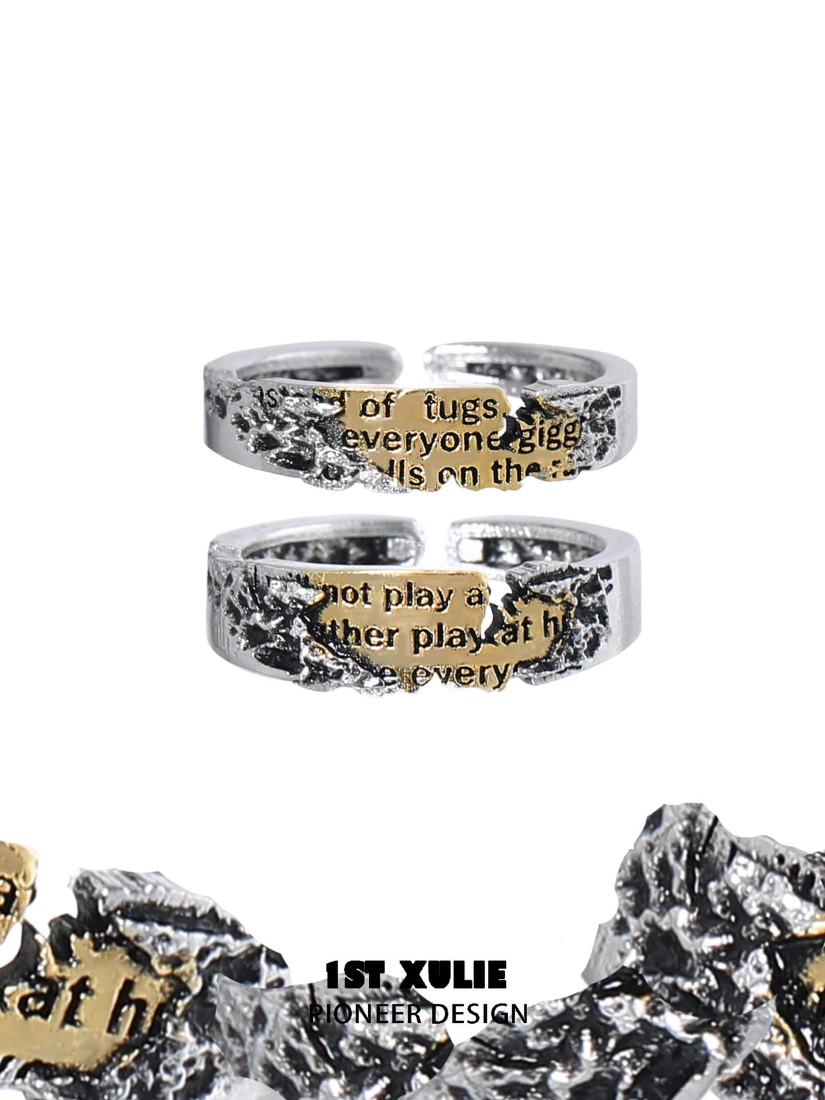1ST XULIE "Immortal Lover" Adjustable Statement Love Letter Ring in 925 Sterling Silver - Product View
