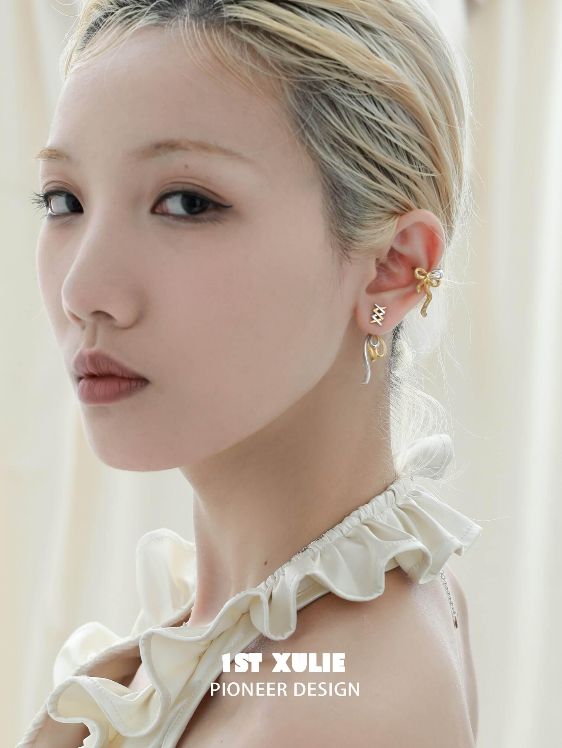 1ST XULIE "Cat's Gaze" Dainty Lucky Cat Charm Drop Earrings in 925 Sterling Silver - Lifestyle Shot