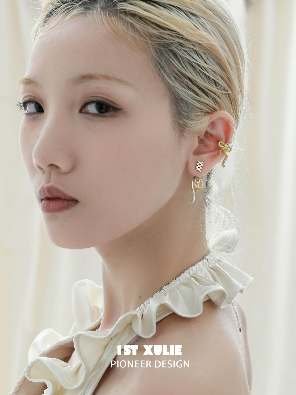 1ST XULIE "Cat's Gaze" Dainty Lucky Cat Charm Drop Earrings in 925 Sterling Silver - Lifestyle Shot