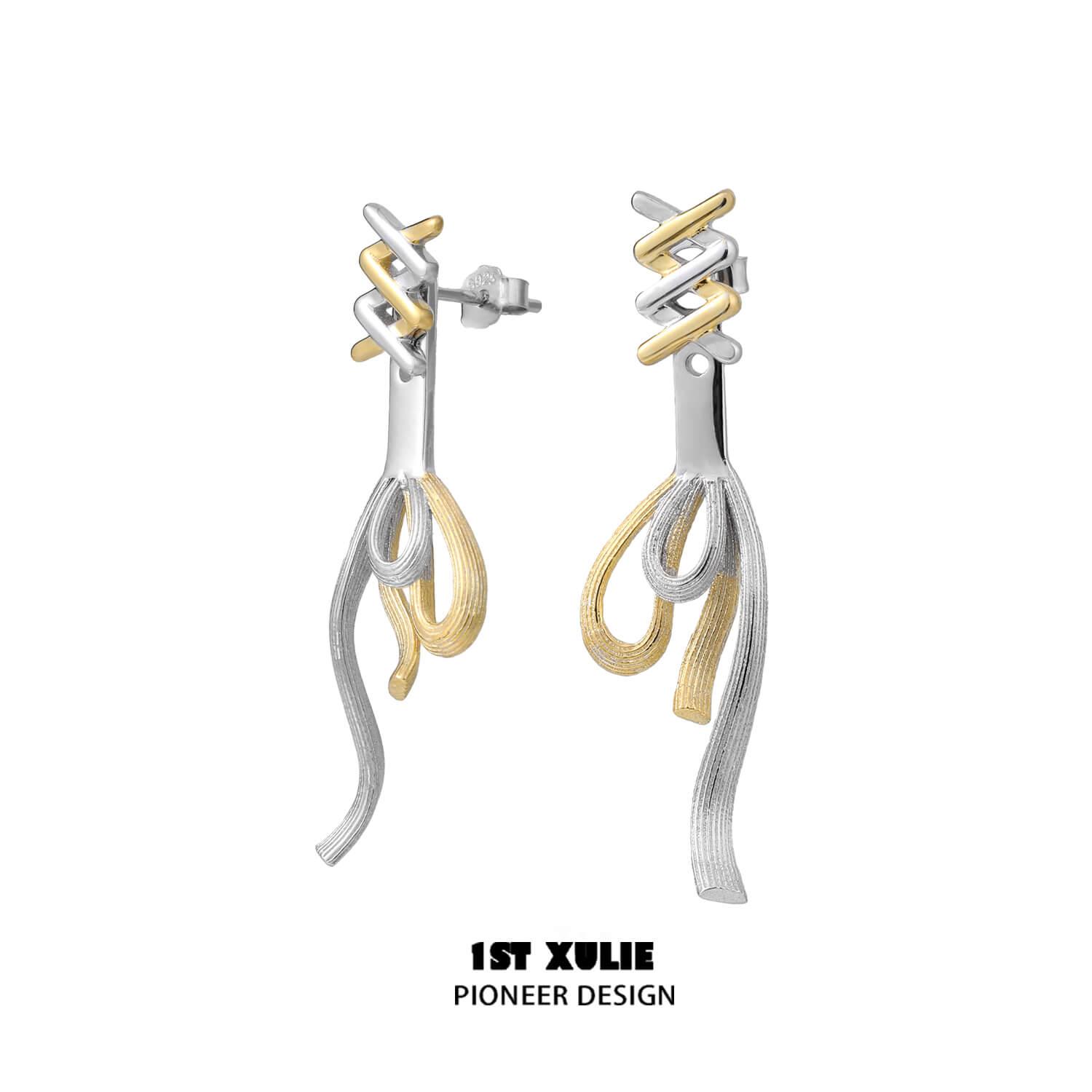 1ST XULIE "Cat's Gaze" Dainty Lucky Cat Charm Drop Earrings in 925 Sterling Silver - On Model Close-up