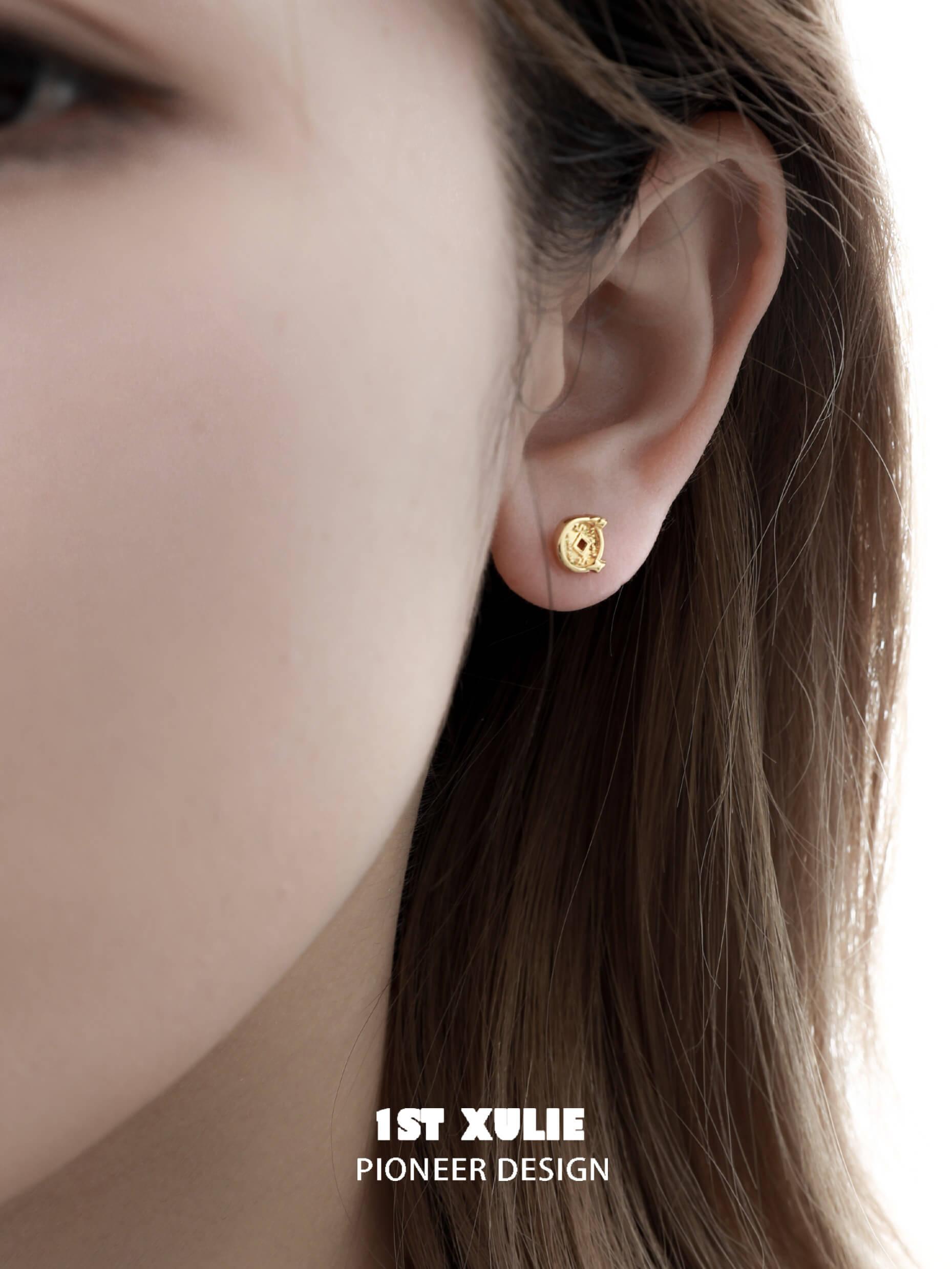 1ST XULIE "Lucky Cat" Money Charm Dangle Earrings in Platinum Plate - Angled Product View