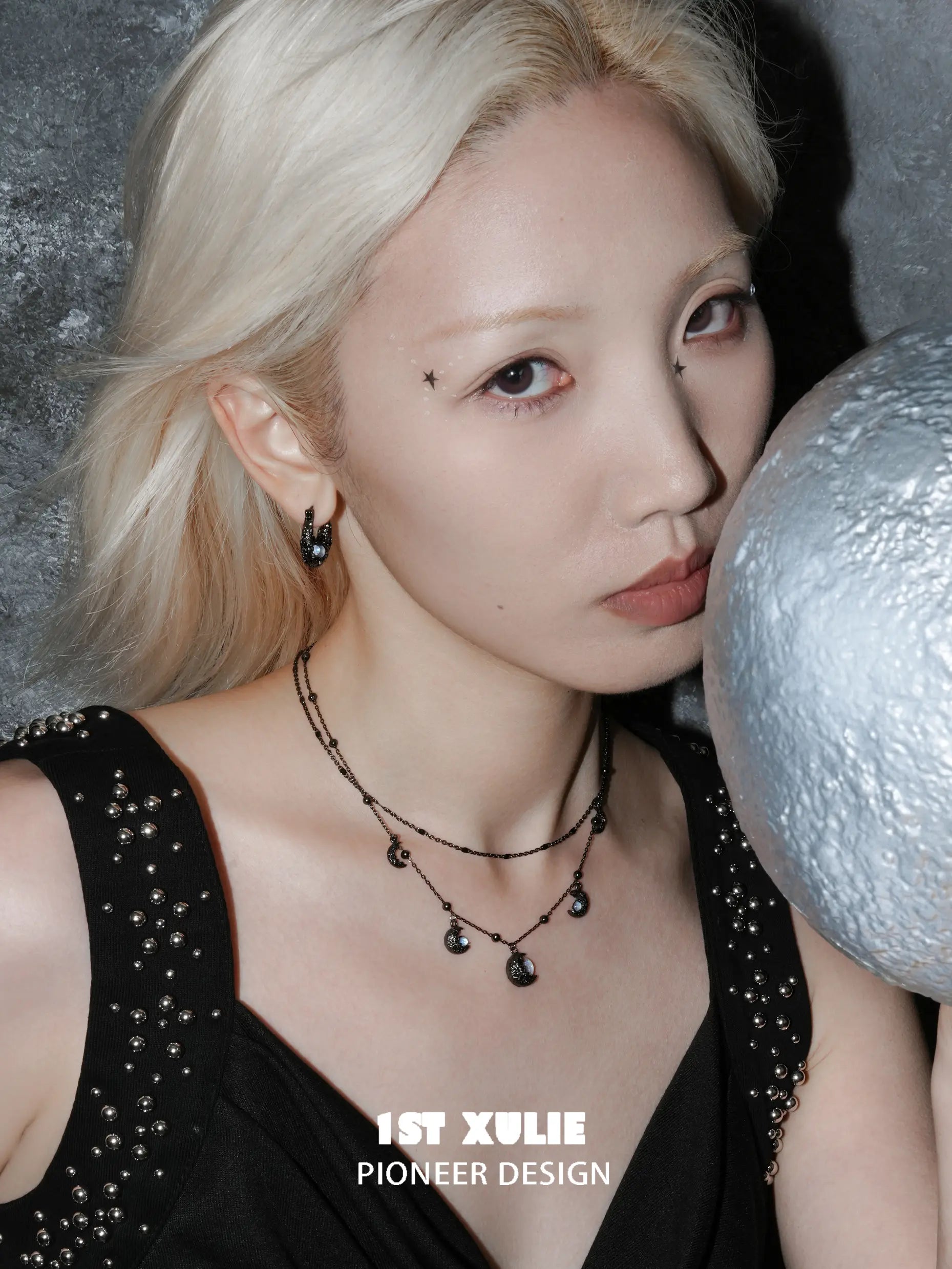 1ST XULIE Jewelry "Eroded Moon" Lunar Eclipse Phases Layered Necklace in 18K Gold Plated - Lifestyle Shot