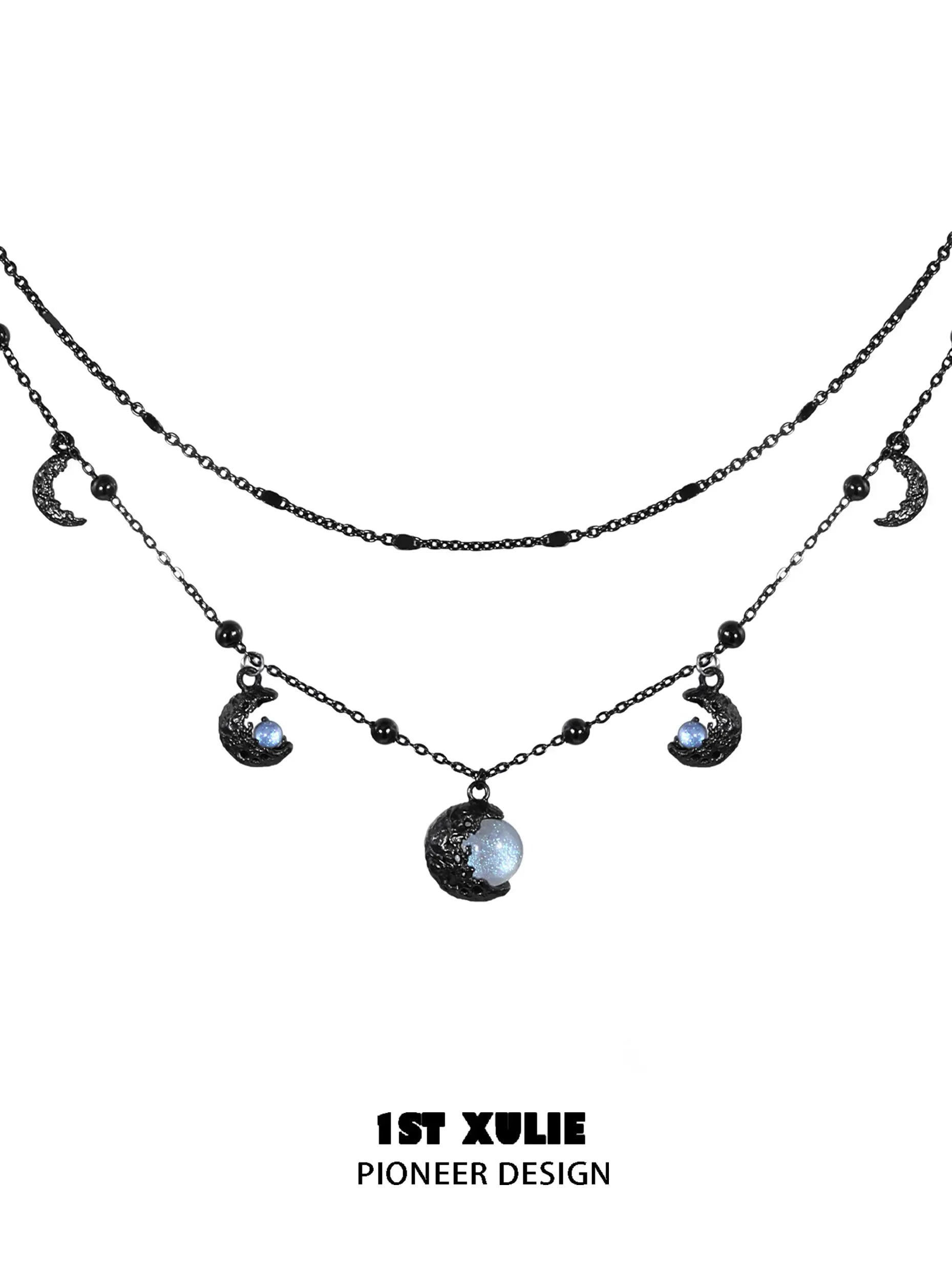1ST XULIE Jewelry "Eroded Moon" Lunar Eclipse Phases Layered Necklace in 18K Gold Plated - Product View