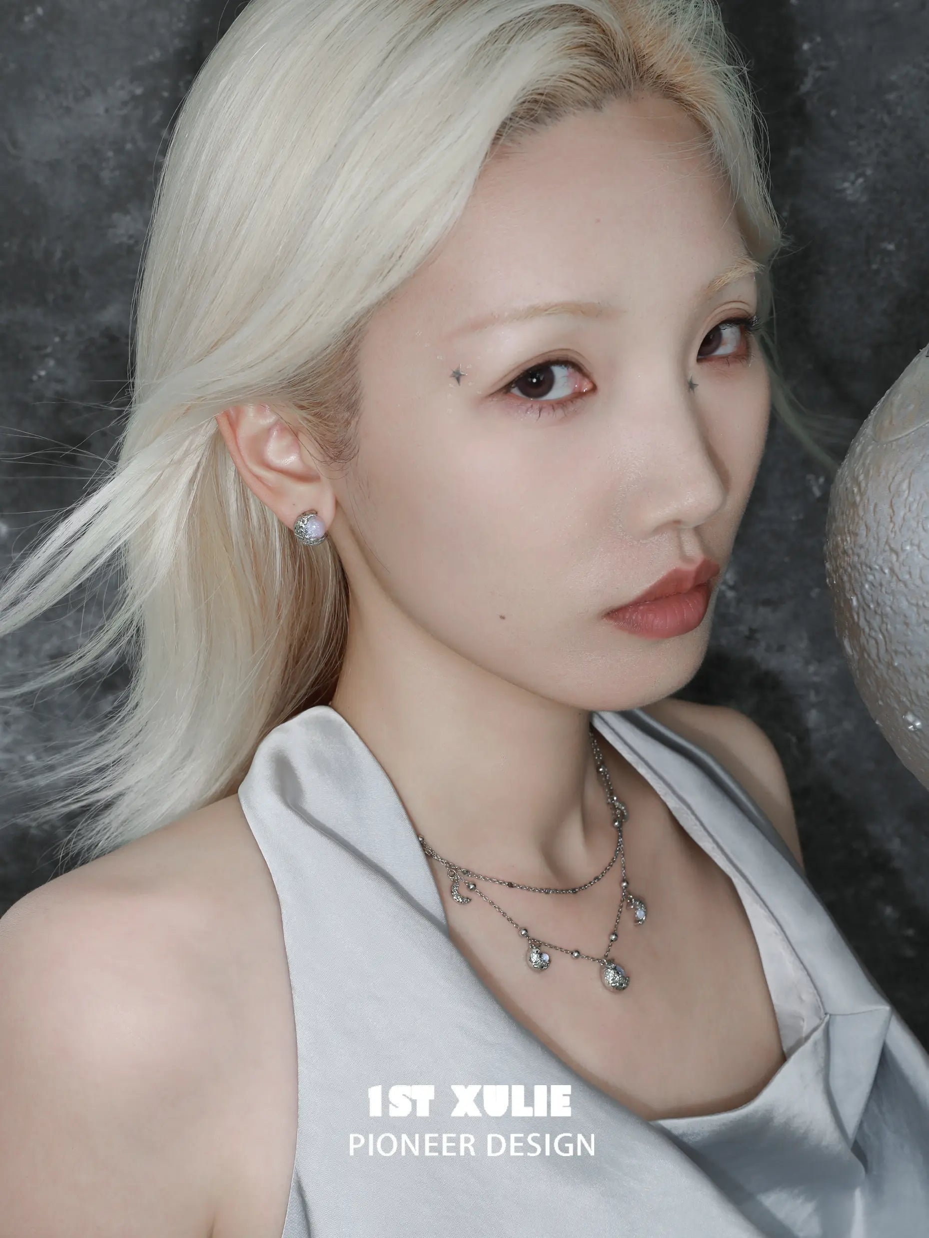 1ST XULIE Jewelry "Eroded Moon" Lunar Eclipse Phases Layered Necklace in 18K Gold Plated - On Model Closeup