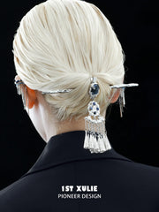 1ST XULIE Jewelry "MIAO" Lunar Sodalite Hairpin in Platinum Plated Brass - Lifestyle Shot