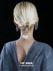 1ST XULIE Jewelry "MIAO" Lunar Sodalite Hairpin in Platinum Plated Brass - Product View