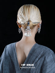 1ST XULIE Jewelry "MIAO" Lunar Sodalite Hairpin in Platinum Plated Brass - On Model