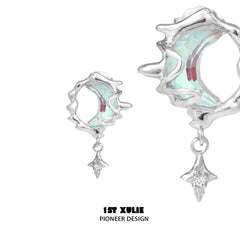 1ST XULIE "Melting Crescent" Dainty Moon Stud Earrings in 925 Sterling Silver - On Model
