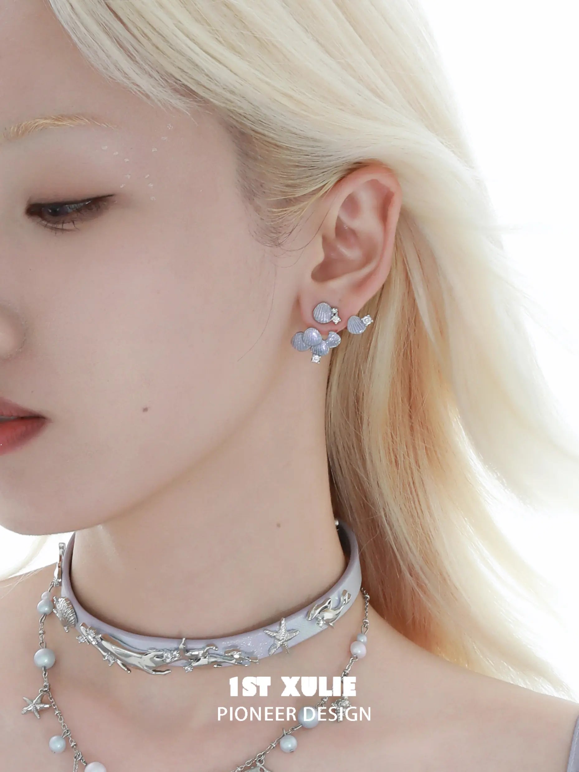 1ST XULIE Jewelry "ATLANTIS" Mermaid Scale Convertible Dangle Stud Earrings in Platinum Plated - Detachable Feature