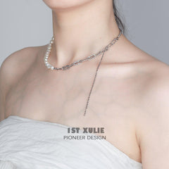 1ST XULIE "Tears of Mermaid" Mermaid Tear Baroque Pearl Necklace in 925 Sterling Silver - On Model