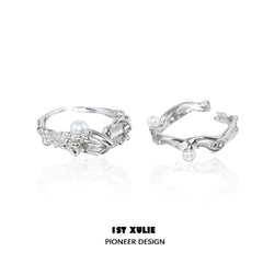 1ST XULIE "Tears of Mermaid" Minimalist Mermaid Tear Pearl Ring in 925 Sterling Silver - On Model Close-up